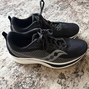 Saucony Endorphin Black Athletic Shoes with White Accents